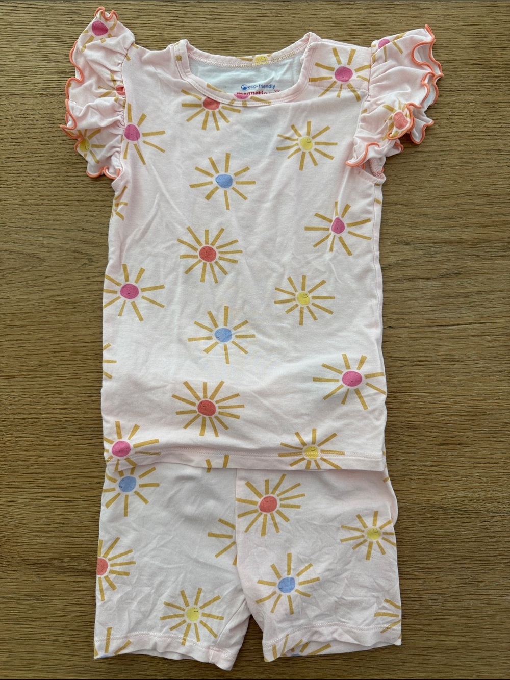 Magnetic Me Light Pink Sun Print Pajama Set with Ruffle Sleeves Size 2T